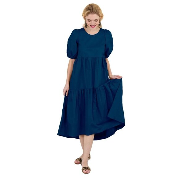 Gretchen Scott Frolic Dress - Solid Navy Women's Size Medium Blouson Sleeves Emp - Picture 3 of 6